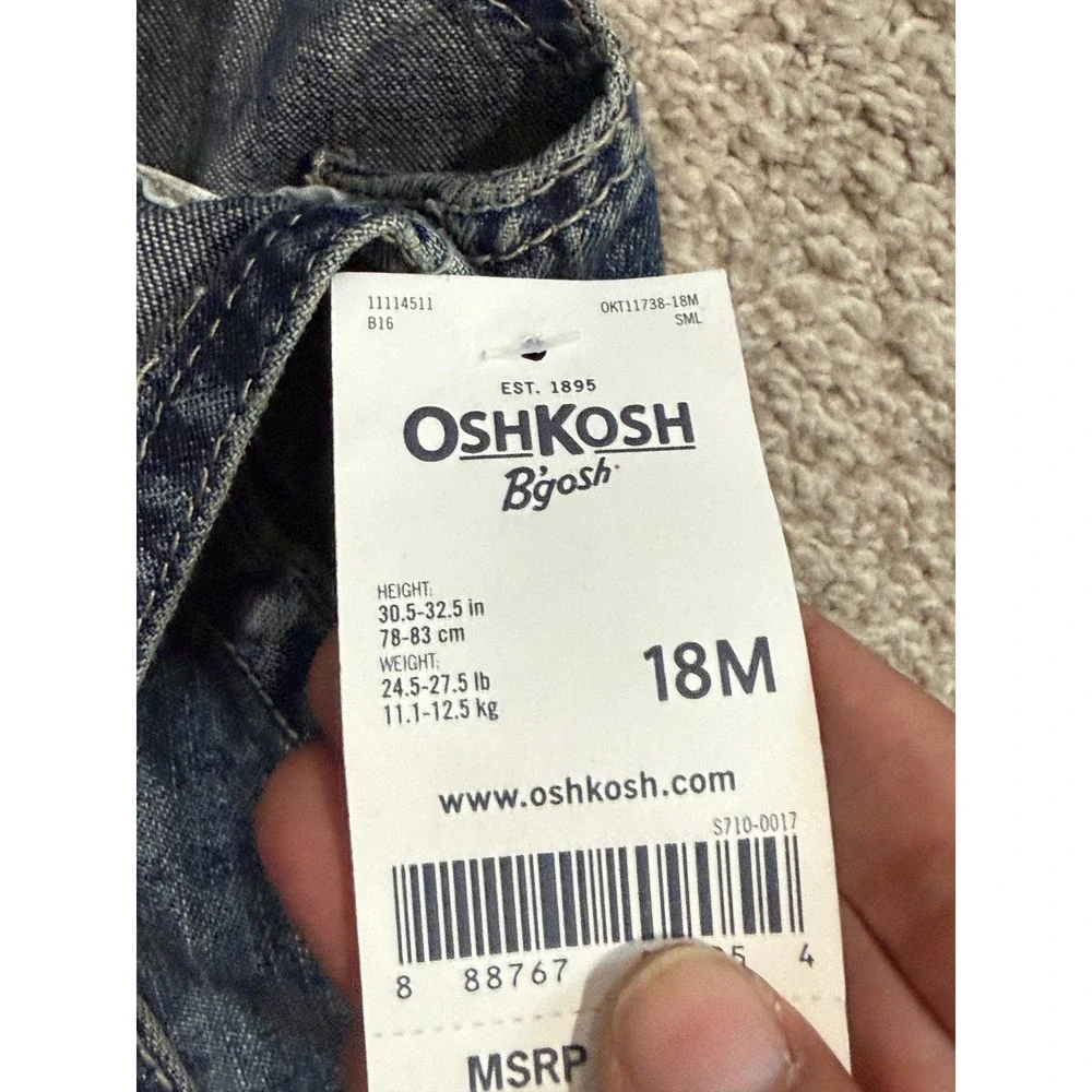 OshKosh Bgosh Baby Boys Medium Wash Denim Carpenter Overalls 18M NWT OKT11738